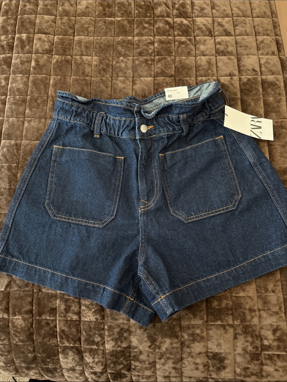 Zara High Rise Rigid Paperbag Shorts